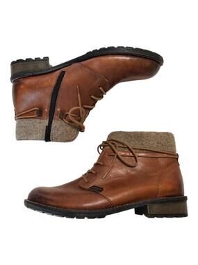 REMONTE Women 38 / 7 - 7.5 Elaine Ankle Boots Brown Leather Lace Up Wool Lined